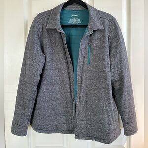 LL Bean women's pirmaloft quilted shirt jacket marled grey L